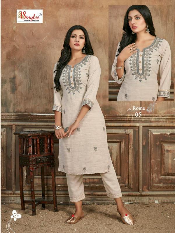 Smylee Rome Designer Rayon Embroidery Kurti With Pant Set